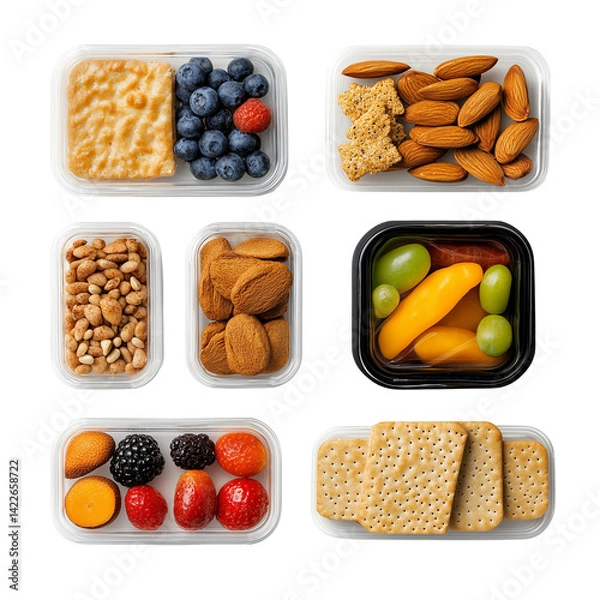 Fototapeta Assorted nuts, berries and seeds in transparent zip bags isolated on white background