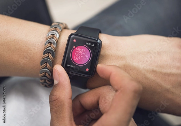 Fototapeta Close View Mockup of User's Smartwatch 3