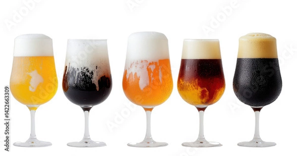 Obraz Assorted beer glasses, white isolate background