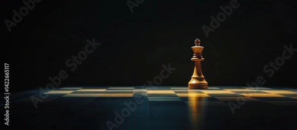 Obraz Strategic Chess King Piece on Illuminated Board - Game of Strategy and Intellect