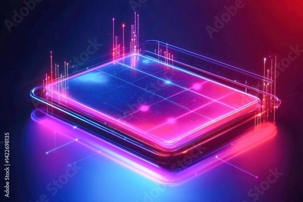 Fototapeta Vibrant Abstract Digital Design with Neon Lights and Geometric Patterns