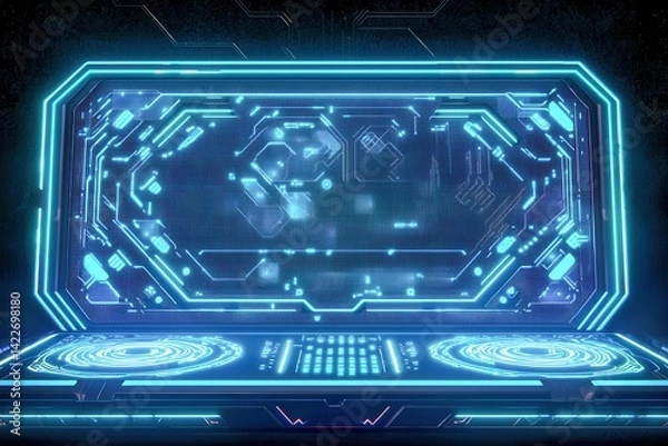 Fototapeta Futuristic Digital Interface with Glowing Neon Elements and Grid