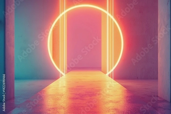 Fototapeta Neon Archway with Glowing Lights in a Minimalist Modern Space