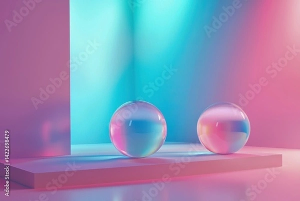 Fototapeta Colorful Glossy Spheres with Soft Light Background in Studio Setting
