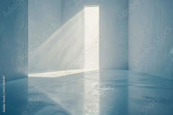 Fototapeta Light Streaming Through Open Door in Minimalistic Interior Space