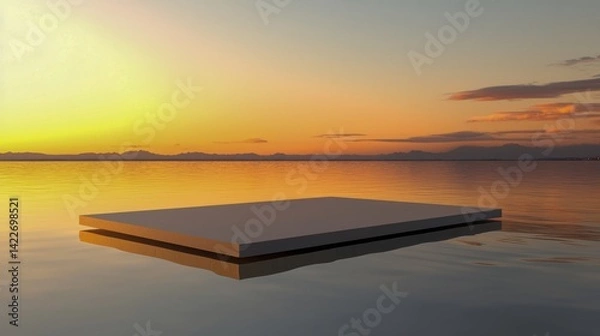 Fototapeta Tranquil Sunset Over Calm Water with Floating Platform Reflection