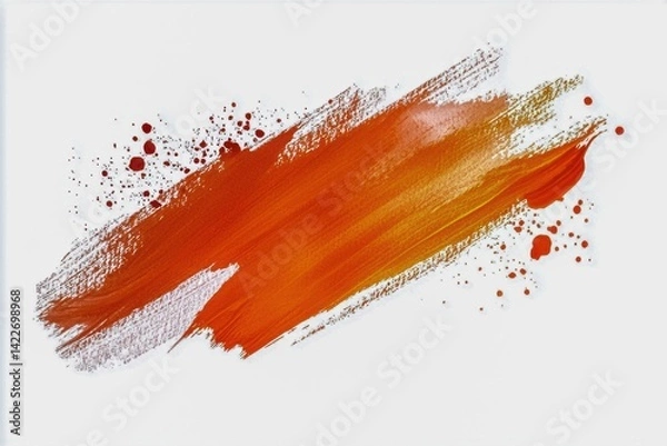 Fototapeta Vibrant Orange Paint Stroke with Splatter on White Background