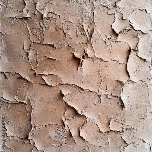 Fototapeta Textured plaster wall with peeling layers and warm earthy tones