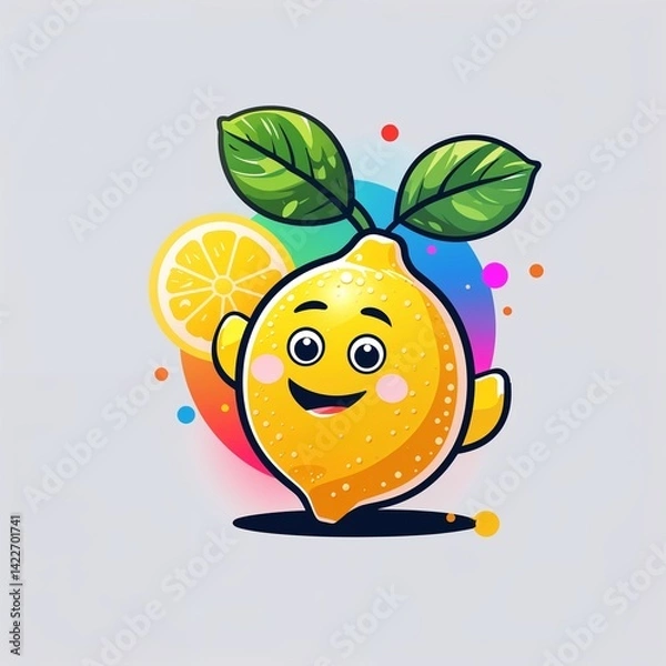 Fototapeta lemon character on plain colorful background illustration icon logo concept 