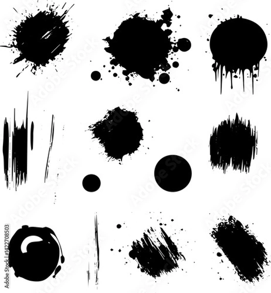 Fototapeta Grunge Ink Splatter and Drip Brush Stroke Vector Elements