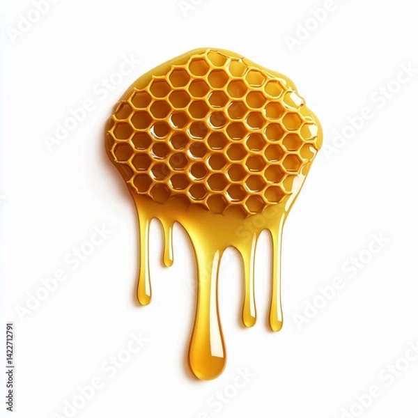 Obraz Golden Nectar's Embrace: An artfully rendered image of a honeycomb brimming with golden honey, dripping with rich, viscous sweetness. A celebration of nature's golden bounty.