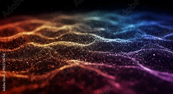 Fototapeta Abstract Digital Waveform: Vibrant Particle Flow and Network Connections