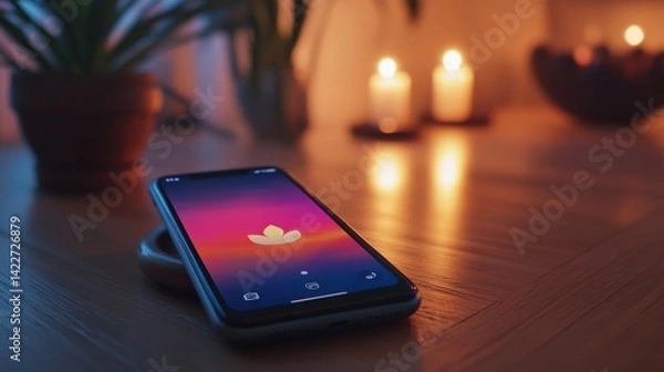 Fototapeta Smartphone screen with mindfulness app open, healthy digital habits