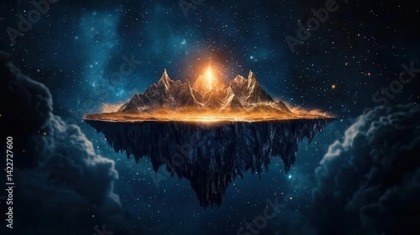 Obraz Floating island orbiting a cosmic rift, surrounded by celestial dragons formed of pure energy