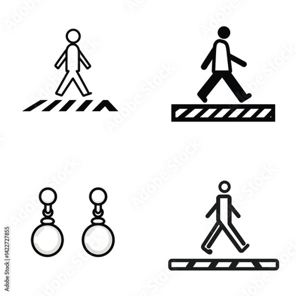Fototapeta Stick Figure Icon Set Pedestrian Crossing, Vector on Transparent Background