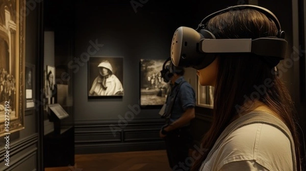 Fototapeta Virtual tour experience of museum on VR headset