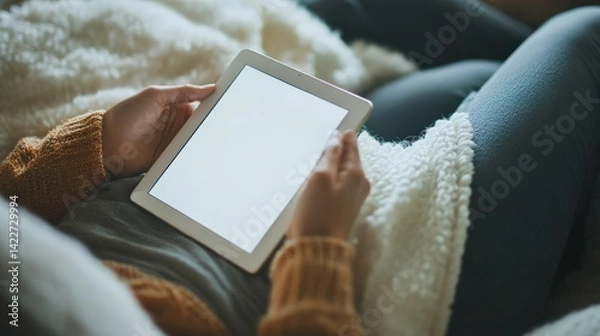 Fototapeta Young couple reading digital parenting guide on tablet