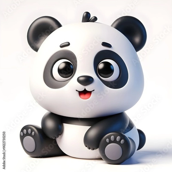 Obraz 3d cute animation of a panda on white background