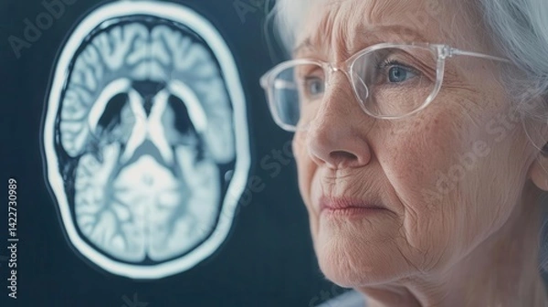 Obraz Elderly patient listening to neurologist explain MRI scan for memory loss