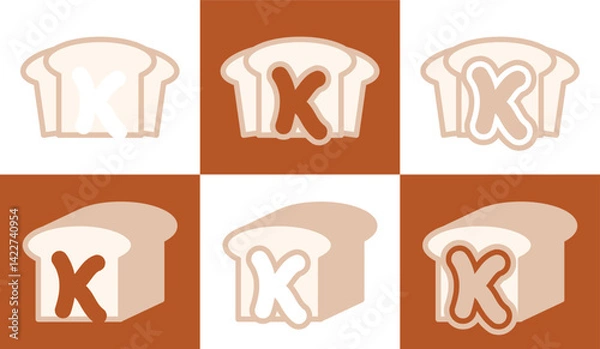 Fototapeta Letter K white bread. This logo combines letters and white bread. Suitable for bread shops, bakery, cafe, and the like.