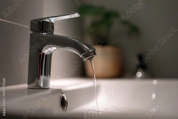 Fototapeta Minimalist Sink Scene with Water Conservation Focus