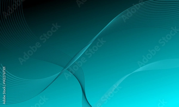 Fototapeta green turquoise smooth lines wave curves on soft gradient abstract background