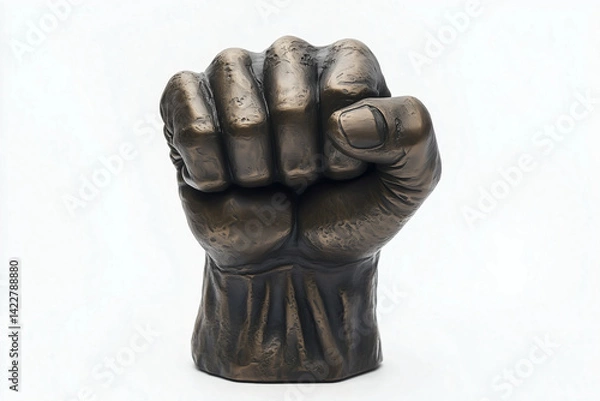 Fototapeta A close-up of a bronze sculpture of a raised fist symbolizing power, strength, and resistance, perfect for May Day celebrations.