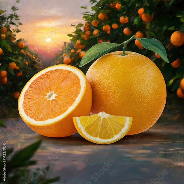 Obraz Two oranges on the sunset