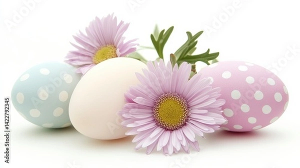 Obraz Colorful Easter Egg Arrangement on White Background