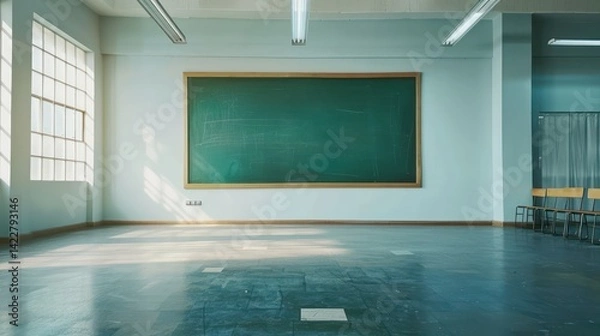 Obraz Spacious empty classroom with chalkboard and educational posters. minimalist.