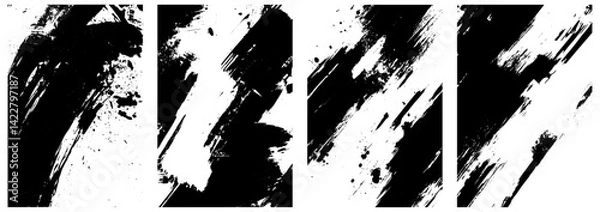 Obraz Grunge Ink Brush Stroke Vector Collection, Bold Black Smudge and Splatter Textures on White Background