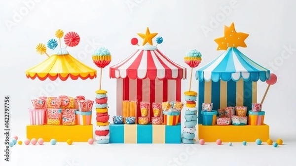 Obraz Colorful Game Stall with Neon Lights and Prizes