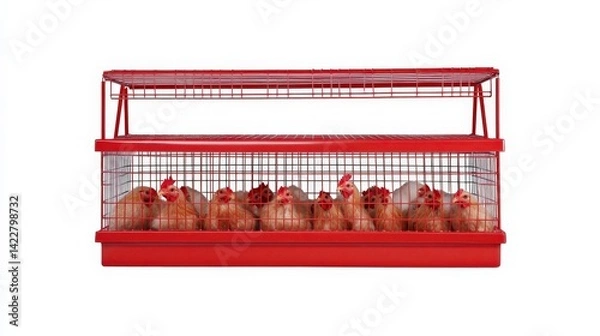 Obraz Clean Cages with Laying Hens on White Background