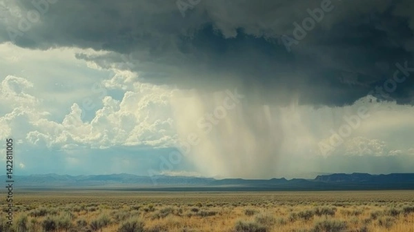Obraz Vast desert landscape during a dramatic thunderstorm.