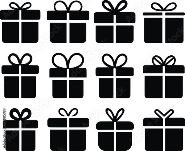 Fototapeta Solid Black Gift Boxes with Ribbons