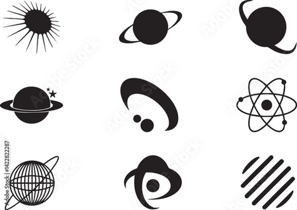 Obraz Collection of Simple Black Celestial and Atomic Icons on Transparent Background
