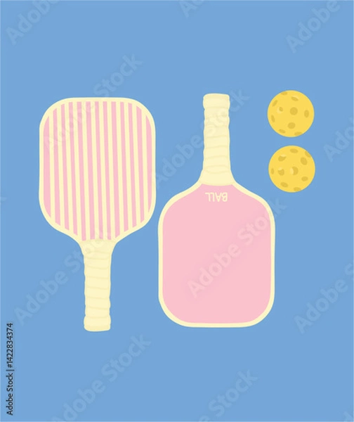 Fototapeta Pickleball vector image: pink pickleball sachet and yellow pickleball