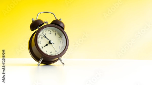 Fototapeta Chocolate Twin Bell Alarm Clock analog classic vintage retro style, isolated on a yellow background, PNG. High resolution. Wide screen