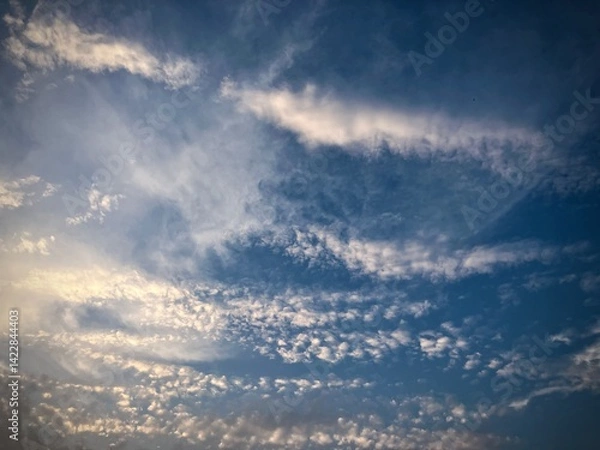 Fototapeta Ethereal Blue Sky Canvas: Wispy Cloudscape Panorama in Hanoi, Vietnam