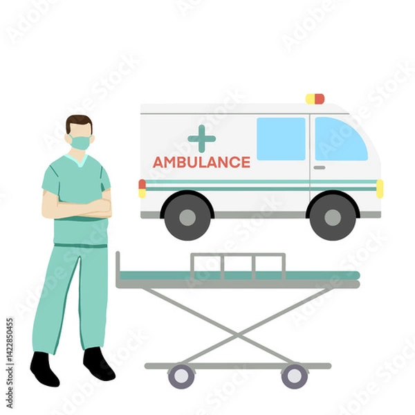 Fototapeta emergency ambulance services, medical transport service illustration on transparency background, PNG, 
