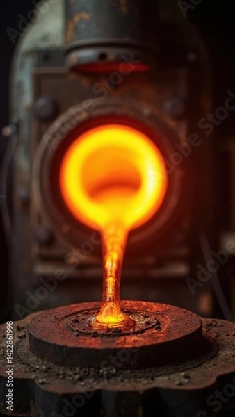 Fototapeta Artisans expertly shape molten glass at a glassblowing workshop, with the glowing furnace casting a warm light, creating an inviting atmosphere.