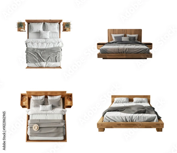 Fototapeta Collection of Platform Bed top view full length isolate on transparency background