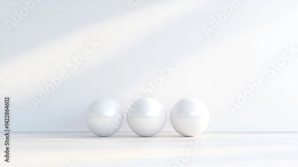 Obraz Three white spheres against a white wall, minimalist aesthetic