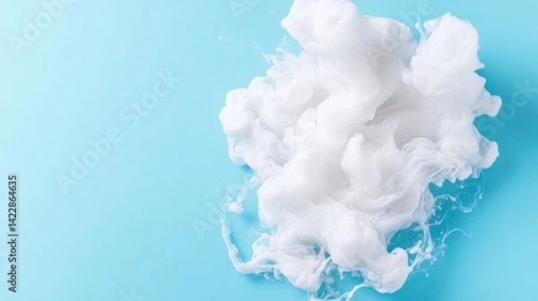 Obraz White Cotton Candy Swirl Abstract Style High-resolution Photography High-angle Close-up View Delicate Texture Floating Cloud-like Pastel Blue Background Soft Airy Mood Ideal for Food Branding