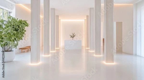 Fototapeta Minimalist, pristine lobby with elegant columns