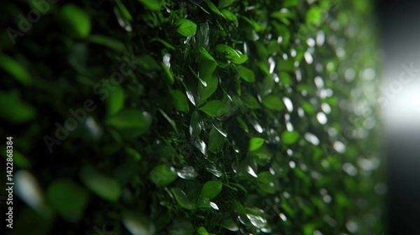 Obraz Lush green foliage wall, close-up view