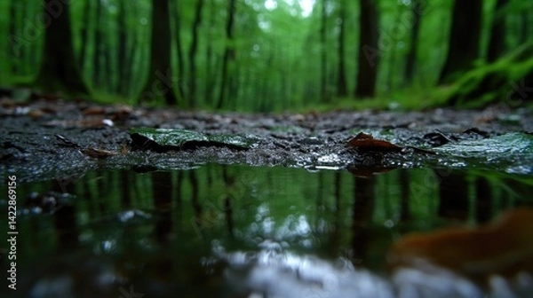 Obraz Forest puddle reflection
