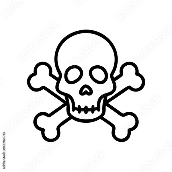 Fototapeta Skull and crossbones icon illustration, symbol of danger and caution, minimalist design, monochrome style