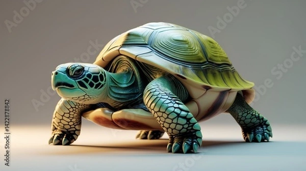 Fototapeta Majestic green sea turtle with intricately detailed shell on a softlit surface