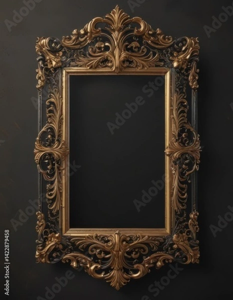 Obraz Elegant black & gold ornate frame with shimmering details , background, black